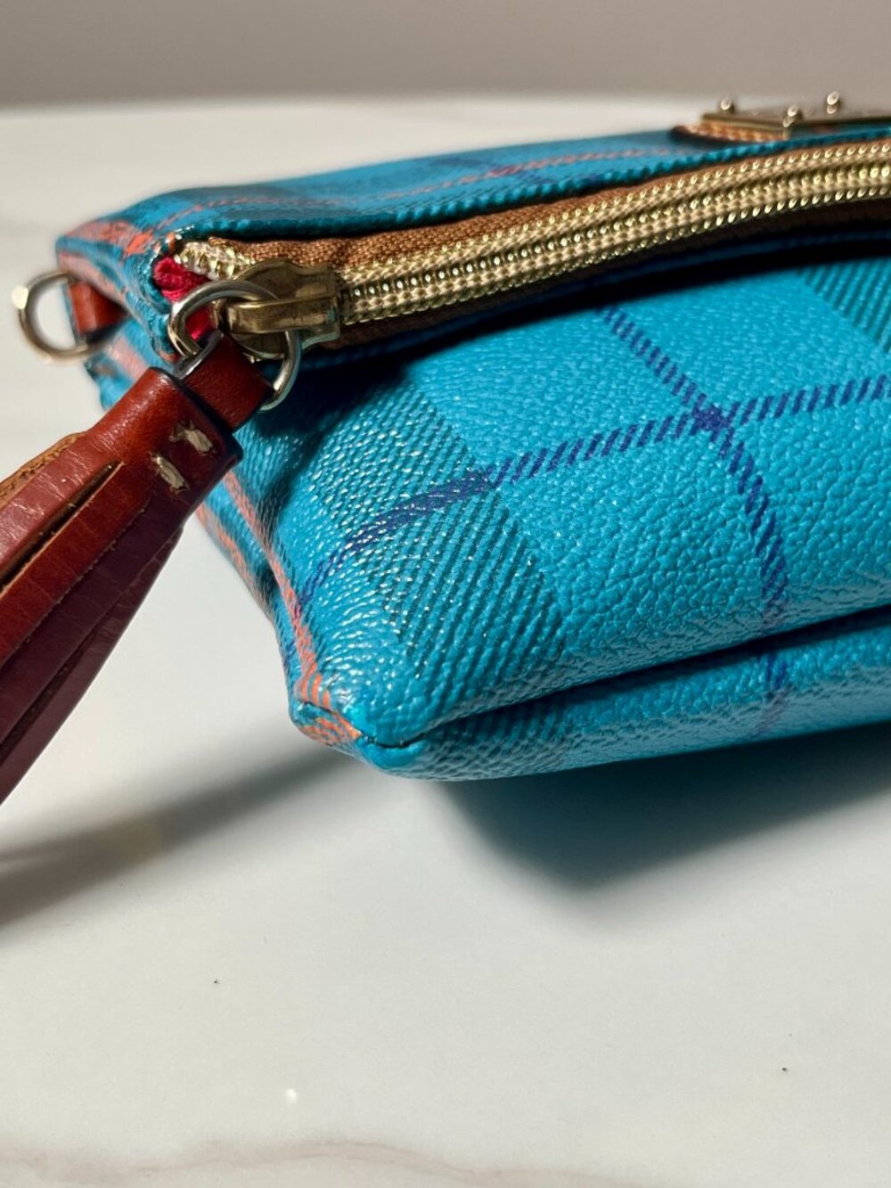 Dooney & Bourke Tiverton Blue Tartan Plaid Crossbody Tassel Bag + COA - Picture 11 of 15